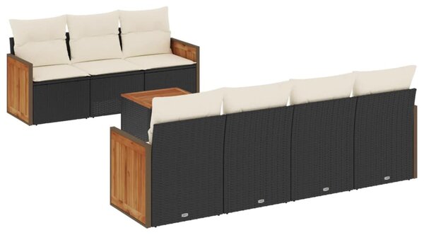 8 részes fekete polyrattan kerti ülőgarnitúra párnákkal