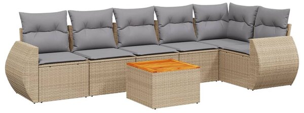 7 részes bézs polyrattan kerti ülőgarnitúra párnákkal