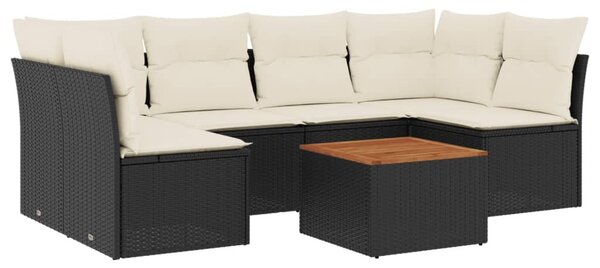 7 részes fekete polyrattan kerti ülőgarnitúra párnával