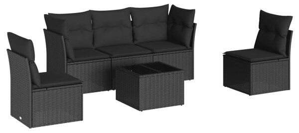 6 részes fekete polyrattan kerti ülőgarnitúra párnákkal