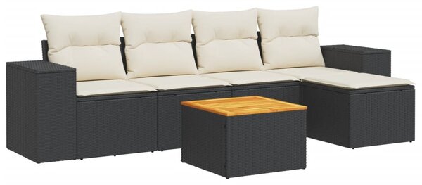 6 részes fekete polyrattan kerti ülőgarnitúra párnákkal