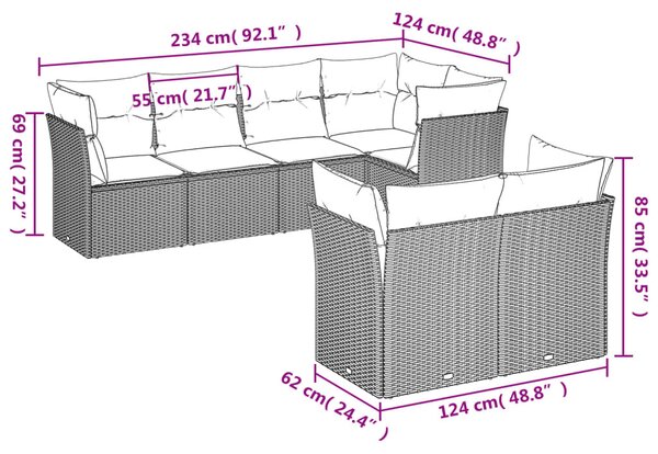 7 részes bézs polyrattan kerti ülőgarnitúra párnákkal
