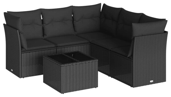 6 részes fekete polyrattan kerti ülőgarnitúra párnákkal