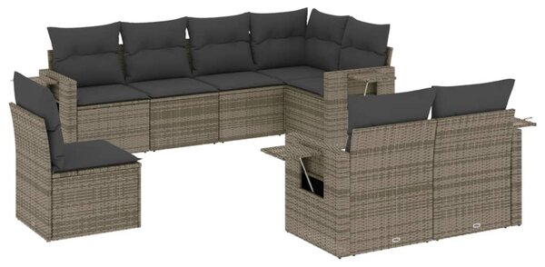 8 részes szürke polyrattan kerti ülőgarnitúra párnákkal