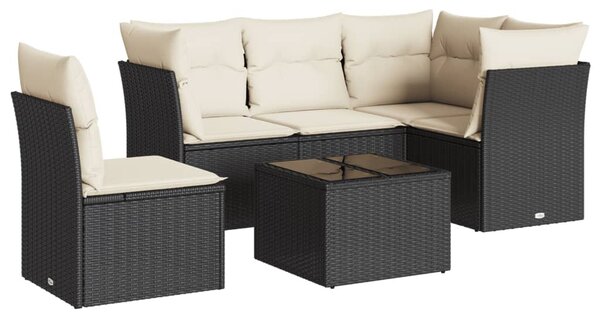 6 részes fekete polyrattan kerti ülőgarnitúra párnákkal