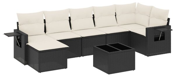 8 részes fekete polyrattan kerti ülőgarnitúra párnákkal