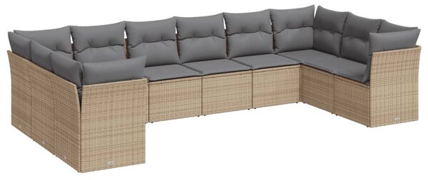 10 részes bézs polyrattan kerti ülőgarnitúra párnával