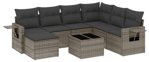 8 részes szürke polyrattan kerti ülőgarnitúra párnákkal