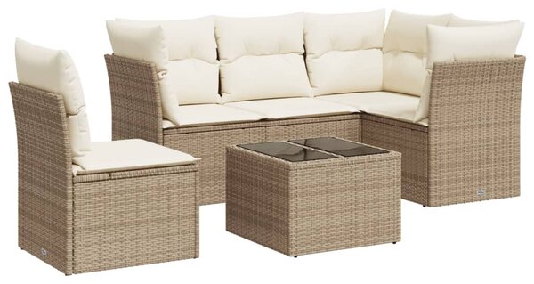 6 részes bézs polyrattan kerti ülőgarnitúra párnával