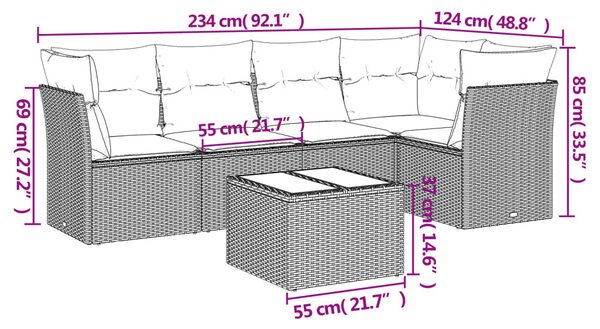 6 részes fekete polyrattan kerti ülőgarnitúra párnákkal