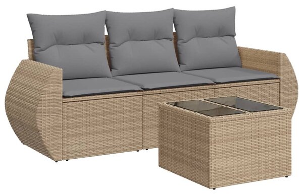 4 részes bézs polyrattan kerti ülőgarnitúra párnákkal