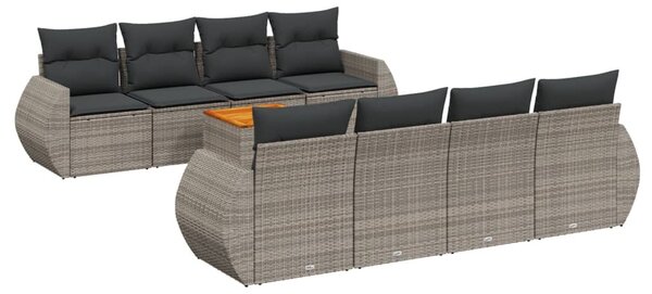 9 részes szürke polyrattan kerti ülőgarnitúra párnákkal