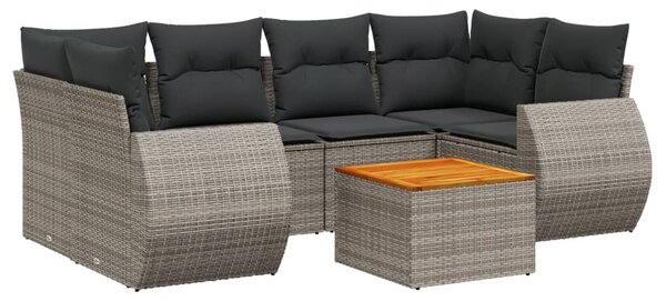 7 részes szürke polyrattan kerti ülőgarnitúra párnákkal
