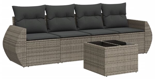 5 részes szürke polyrattan kerti ülőgarnitúra párnákkal