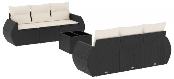 7 részes fekete polyrattan kerti ülőgarnitúra párnával