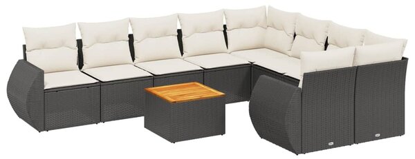 10 részes fekete polyrattan kerti ülőgarnitúra párnákkal