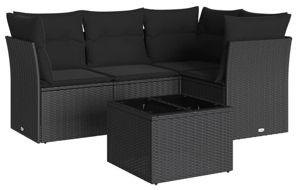 5 részes fekete polyrattan kerti kanapészett párnákkal