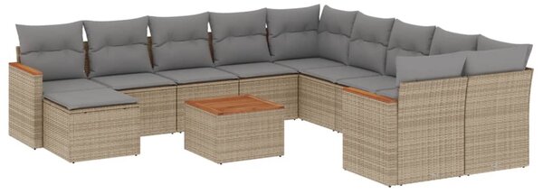 12 részes vegyes bézs polyrattan kerti ülőgarnitúra párnákkal