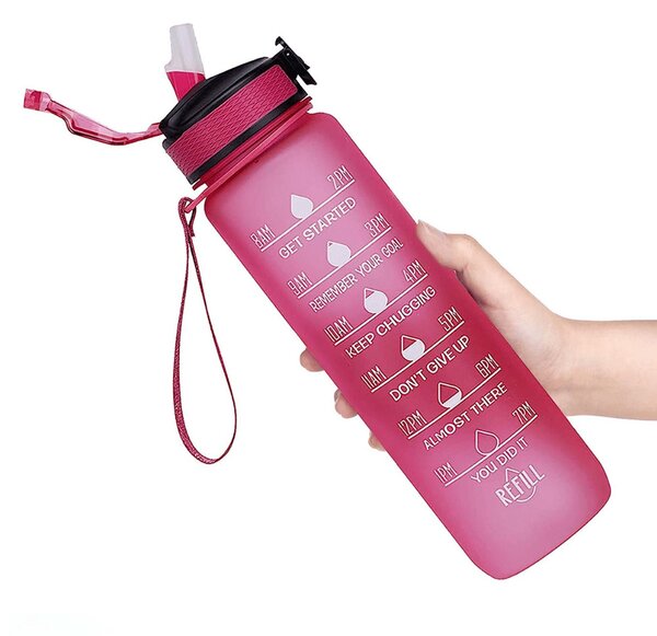 Színes motivációs kulacs idézetekkel és időskálával (1000 ml) - Magenta