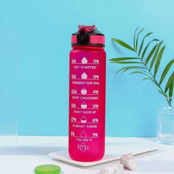 Színes motivációs kulacs idézetekkel és időskálával (1000 ml) - Magenta