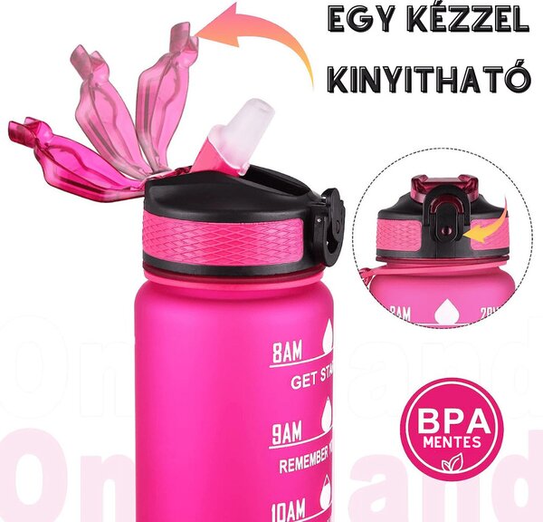 Színes motivációs kulacs idézetekkel és időskálával (1000 ml) - Magenta