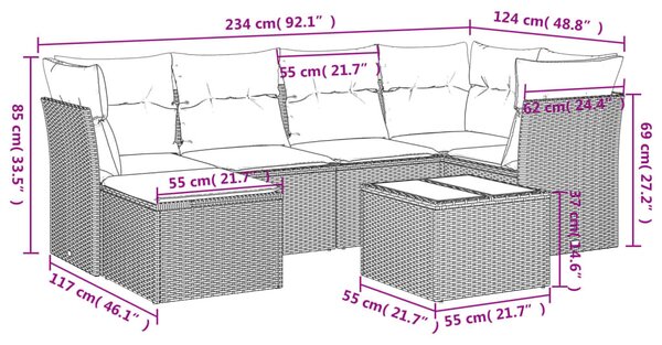 7 részes bézs polyrattan kerti ülőgarnitúra párnákkal