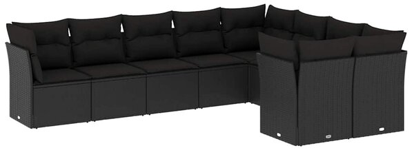 9 részes fekete polyrattan kerti ülőgarnitúra párnákkal