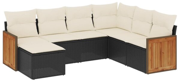 7 részes fekete polyrattan kerti ülőgarnitúra párnával