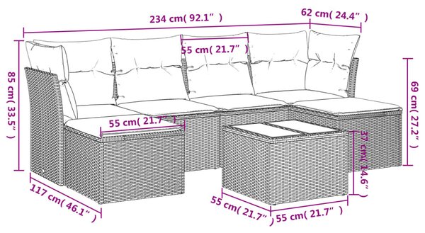 7 részes bézs polyrattan kerti ülőgarnitúra párnákkal