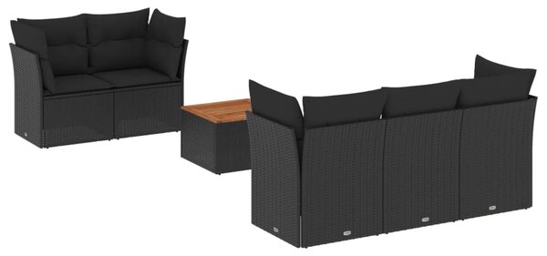 6 részes fekete polyrattan kerti ülőgarnitúra párnákkal