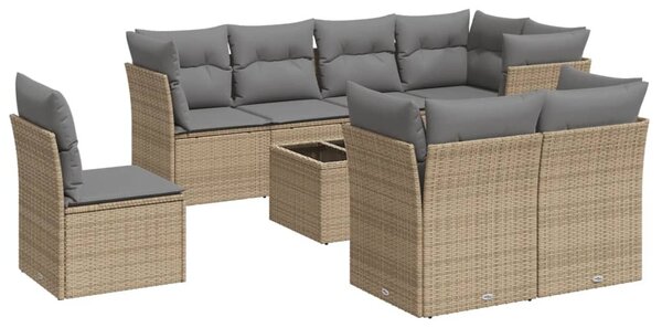 9 részes bézs polyrattan kerti ülőgarnitúra párnákkal