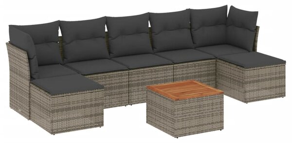 8 részes szürke polyrattan kerti ülőgarnitúra párnákkal