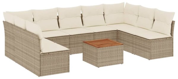 10 részes bézs polyrattan kerti ülőgarnitúra párnával
