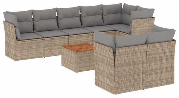 9 részes vegyes bézs polyrattan kerti ülőgarnitúra párnákkal