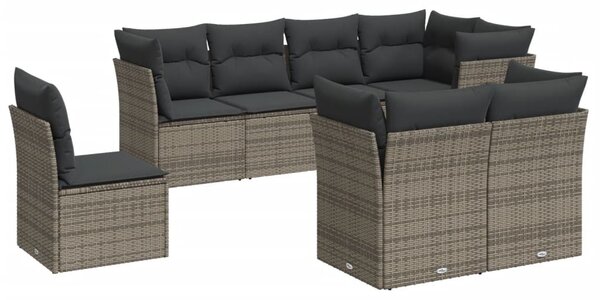 8 részes szürke polyrattan kerti ülőgarnitúra párnákkal