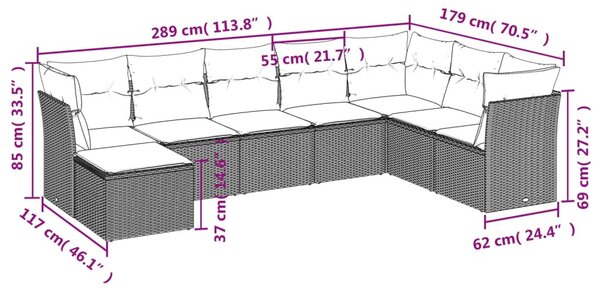 8 részes bézs polyrattan kerti ülőgarnitúra párnával