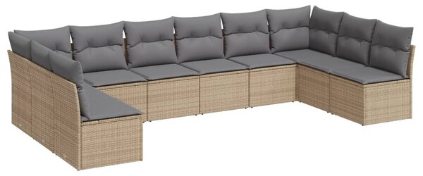 10 részes bézs polyrattan kerti ülőgarnitúra párnával