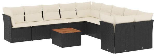 11 részes fekete polyrattan kerti ülőgarnitúra párnákkal