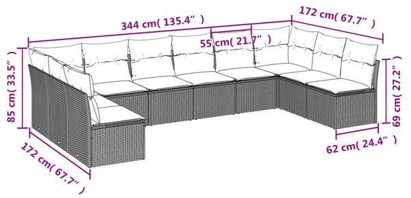 10 részes bézs polyrattan kerti ülőgarnitúra párnával