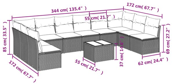 11 részes szürke polyrattan kerti ülőgarnitúra párnákkal