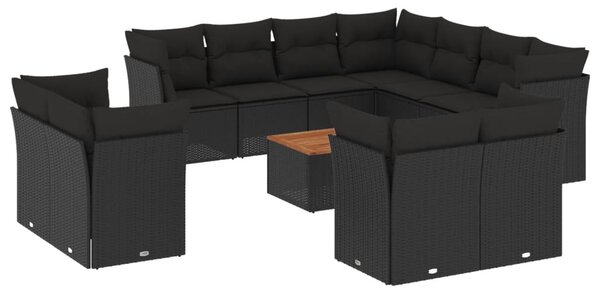 12 részes fekete polyrattan kerti ülőgarnitúra párnákkal