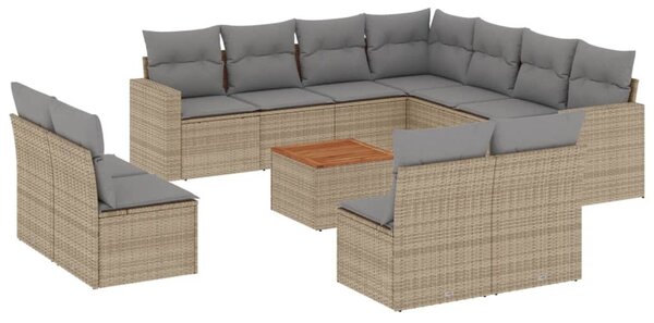 12 részes vegyes bézs polyrattan kerti ülőgarnitúra párnákkal