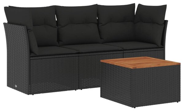 4 részes fekete polyrattan kerti ülőgarnitúra párnákkal