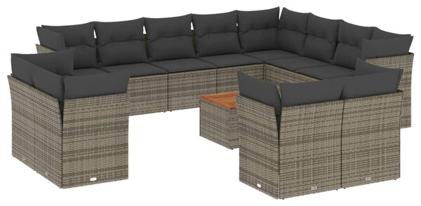 13 részes szürke polyrattan kerti ülőgarnitúra párnákkal