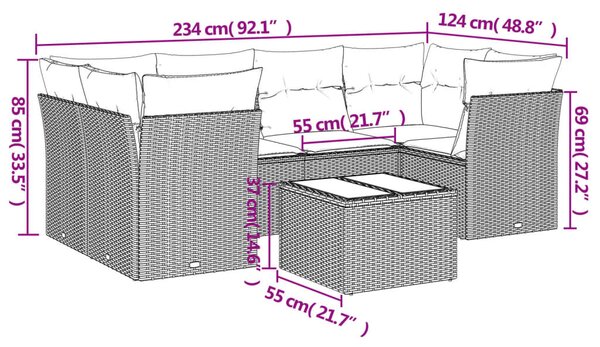 7 részes bézs polyrattan kerti ülőgarnitúra párnákkal