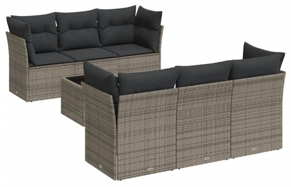 7 részes szürke polyrattan kerti ülőgarnitúra párnákkal
