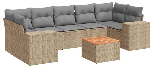 8 részes bézs polyrattan kerti ülőgarnitúra párnával