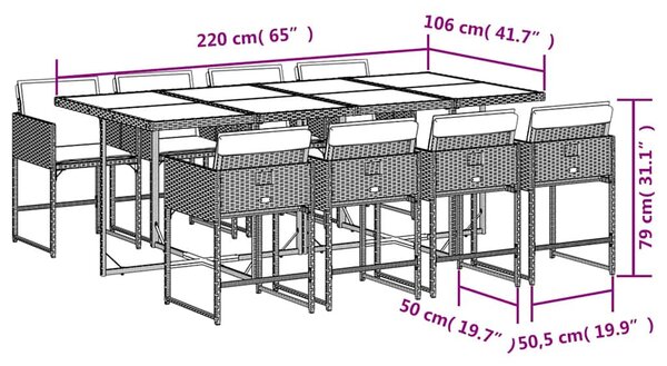 9 részes vegyes bézs polyrattan kerti étkezőgarnitúra párnákkal