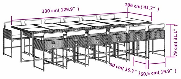 13részes vegyes bézs polyrattan kerti étkezőgarnitúra párnákkal