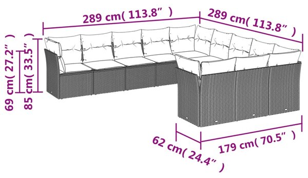 11 részes fekete polyrattan kerti ülőgarnitúra párnákkal